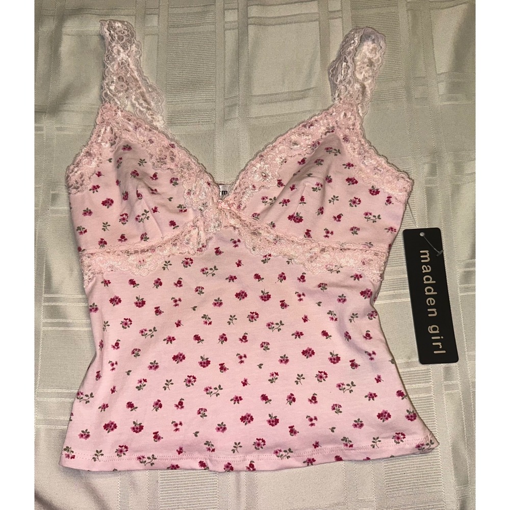 Madden Girl Cami Women XS Pink Ballet Slipper Floral Lace Trim Tank AJ524CB28JKO